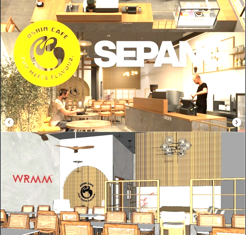 Kolaj ruang dalaman dan kaunter Oshin Cafe di Sepang