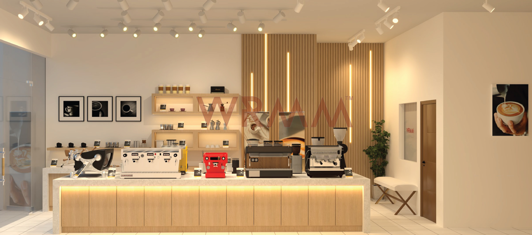 Ruang coffee bar dengan pilihan mesin espresso